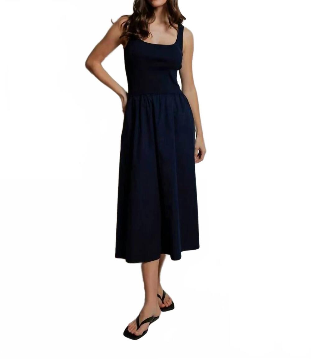 NEW PERFECTWHITETEE fabiola cotton poplin sleeveless midi dress in navy